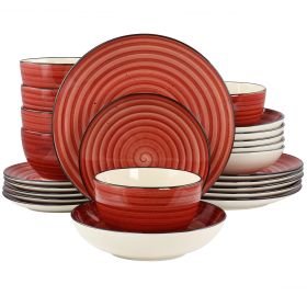 24 Pc. Round Stoneware Dinnerware Set in Red