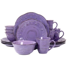 Rustic Birch 16 Piece Stoneware Dinnerware Set in Purple