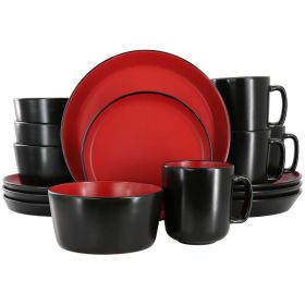 Bacarra 16 Pc. Dinnerware Set for 4 in Two Tone Black and Red