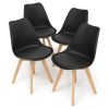 Set of 4 Mid-Century Style Black PU Leather Dining Chairs