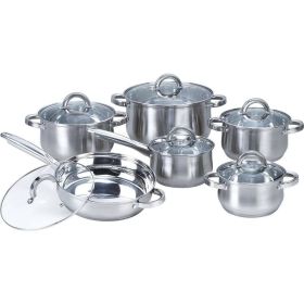 12-Pc.SS Cookware Set w/Casseroles Frying Pan & Saucepan