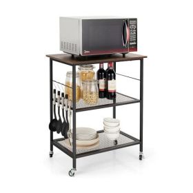 3-Tier Serving Cart Utility Standing Microwave Rack with Hooks Brown