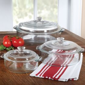 6 Pc. Round Glass Casserole Cookware Bakeware Set w/Lids