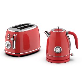 1.7 Liter Electric Tea Kettle & 2 Slice Toaster Combo in Red