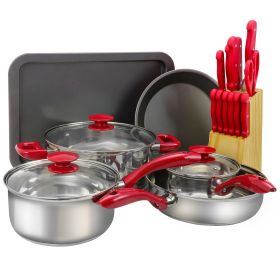 22 Piece Aluminum Cookware Combo Set in Red