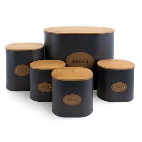 Kitchen Food 5 Pc. Canister Set in Grey w/Bamboo Lids