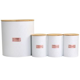 4 Pc. Argyle Canister Set in White w/Bamboo Lids