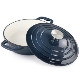 2 Qt. Round Enameled Cast Iron Braiser Pan in Dark Blue