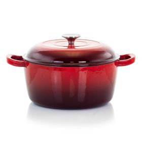 5 Qt Round Enameled Cast Iron Casserole w/Lid in Red