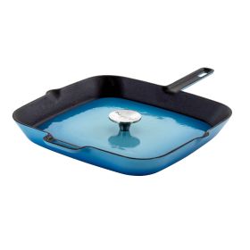 11 Inch Square Cast Iron Grill Pan w/Matching Grill Press Blue