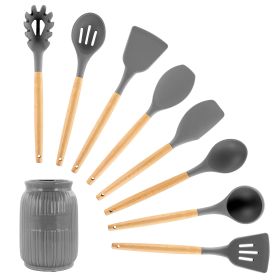 Gray Silicone & Wood Cooking Utensils, Set of 9