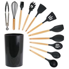 Black Silicone & Wood Cooking Utensils, Set of 12