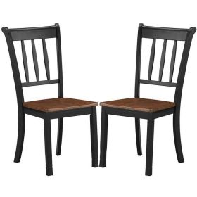 Set of 2 Solid Wood Black Mission Style Dining Chairs w/Brown Seat