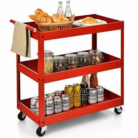 Red Steel Kitchen Serving Utility Cart on Wheels w/2 Bottom Shelves