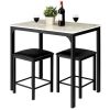 Dining Set White Faux Marble Table Top & 2 Black Chairs/Stools