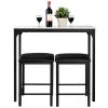 Dining Set White Faux Marble Table Top & 2 Black Chairs/Stools