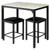 Dining Set White Faux Marble Table Top & 2 Black Chairs/Stools