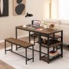 Metal Wood Dining Set w/2 Benches & Wine Rack