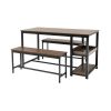 Metal Wood Dining Set w/2 Benches & Wine Rack