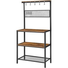 3-Shelf Black Metal Rustic Brown Wood Baker's Rack