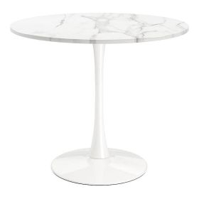 Modern Classic 35-inch Round Pedestal Dining Table Marble Top w/White Base