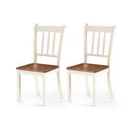 Set of 2 Solid Wood White Mission Style Dining Chairs w/Brown Seat