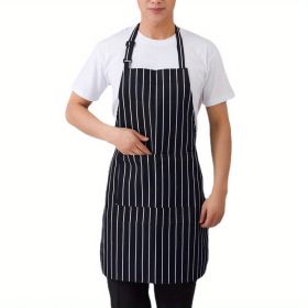 1pc Black Apron, Unisex Adjustable Bib Apron With 2 Pockets