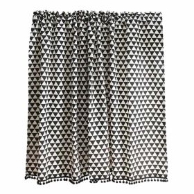 Cotton Linen Geometric Half Window Curtains, Black White