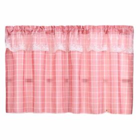 Pink Plaid Half Window Curtain, 55x24 inch