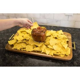 Acacia Wood Rectangle Tray w/Gold Color Handles