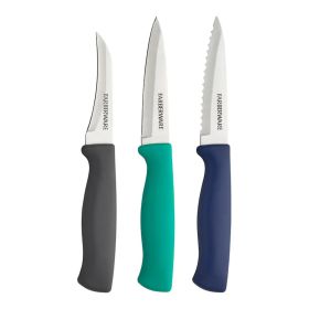 3 Pc. High-Carbon SS Paring Knife Set w/Plastic Multi-Color Handles