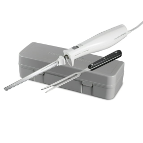 Electric Knife Set with Fork and Case, White