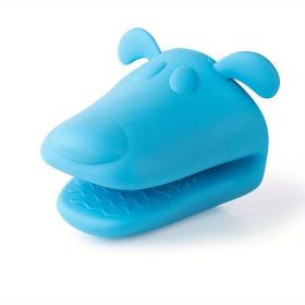 2 pcs Silicone Hippopotamus Oven Mitts (Color: Blue)