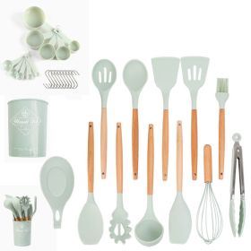 33pcs Set Wooden Handle Silicone Kitchen Utensils (Color: light green)