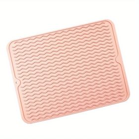 1pc Silicone Square Dish Drying Mat (Color: Apricot Pink)