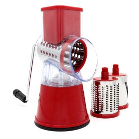 Rotary Grater/Mandoline/Slicer w/3 Interchangeable Blades (Color: Red)