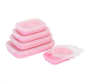 Pizza Storage Container w/Microwavable Serving Trays (Color: Pink, size: 550ML)