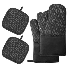 Silicone and Cotton Double-Layer Oven Mitts & BBQ Gloves (Color: Black 1)