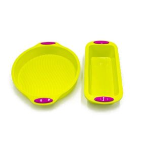 Silicone 2 pc. Food Grade Silicone Nonstick Loaf Pan & Round Cake Pan (Color: Green)