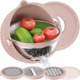 4 in 1 Colander with Mixing Bowl Set (Color: Pink)