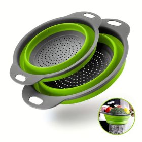 2pcs Collapsible Folding Strainers (Color: 2pcs set green)