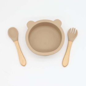 Baby Bear Shape Food Training Silicone Bowl w/Spoon (Size/Age: Average Size (0-8Y), Color: Khaki)